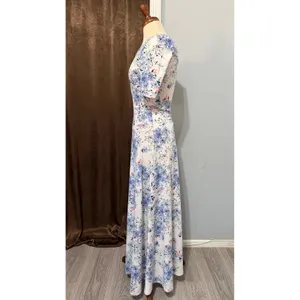 LuLaRoe Ana‎ Maxi Dress XS Blue Floral Short Sleeve Scoop Neck Cottagecore Boho thumbnail 3