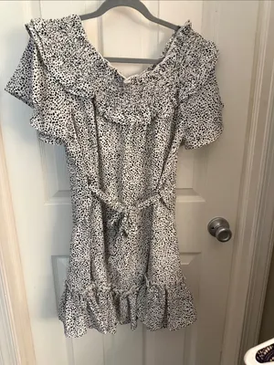Pink Lily White Mini Dress with Black Dot Print thumbnail 2