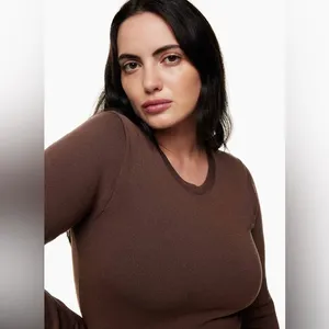 Aritzia Babaton Women's Sculpt‎ Knit Crewneck Long Sleeve Tee Size XS Brown thumbnail 9