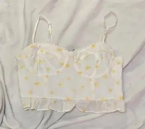 Forever 21 Boho White and Yellow Floral Bustier Top fits a small/medium thumbnail 1