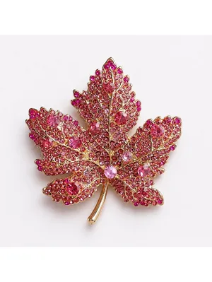 Autumnal Crystal Maple Leaf Brooch Pin Pink thumbnail 2