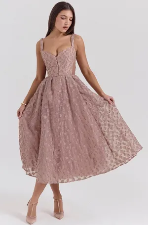 House of CB Lovely French Rose Jacquard Sweetheart Neckline Midi Dress S thumbnail 1