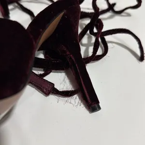 ASOS DESIGN Peony tie leg bow high heeled shoes in burgundy EUC thumbnail 6