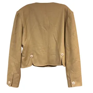 Orvis Women100% Wool Camel Tan Collarless Cropped Blazer Jacket Size 14 USA Made thumbnail 4