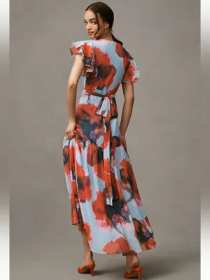 Hutch Zola Maxi Wrap Dress High-Low Floral Blue Red Small Medium thumbnail 2