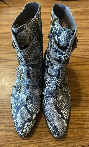 J. Crew Multi-Buckle Reptile Snake Skin Embossed Leather Boots Women’s Size 8.5 thumbnail 1