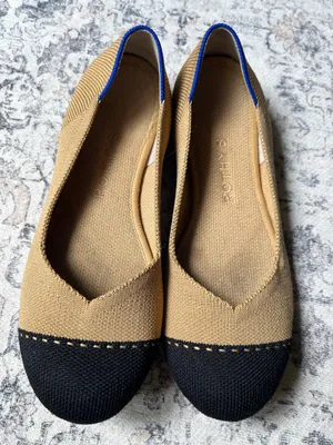 Rothy's Tan Knit Ballet Flats with Black Toe Cap thumbnail 1