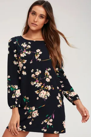 Lulus Herbaceous Babe Navy Dark Floral Print Shift Tunic Dress Size XS thumbnail 1