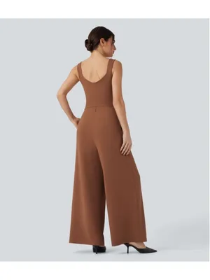 Halara U-Back Sleeveless Wide Leg Casual Jumpsuit Size L Regular Terracotta NWOT thumbnail 3