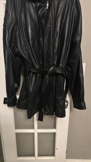 100% Leather Trench Coat Black Size XL thumbnail 3