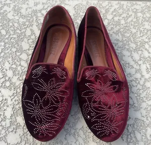 Schutz Burgundy Velvet Loafers Size 6 B Studded Slip On Flats Preppy thumbnail 7