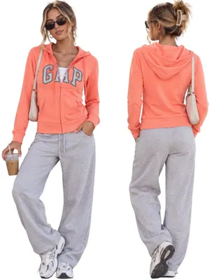 Vintage Y2K Gap Hooded Full Zip Sweatshirt Womens Medium Orange Spell Out Lounge thumbnail 2