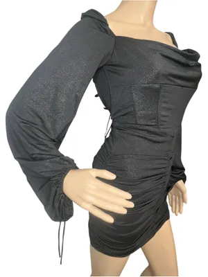 Lucy In The Sky Black Metallic Ruched Corset Mini Cocktail Dress thumbnail 2