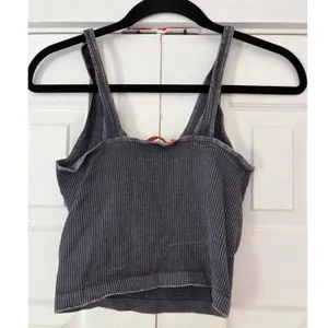Current San Francisco Ribbed‎ Crop Tank Top Grey V-Neck Mineral Wash OS thumbnail 2