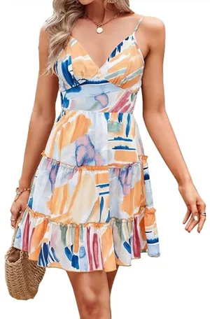 Dress- spaghetti strap summer time colorful dress thumbnail 1