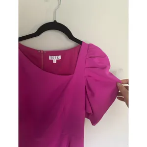TCEC Pink Mini Dress Size M Asymmetrical Neckline Puff Sleeves Preppy Career thumbnail 4