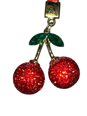 Red Cherry Crystal Keychain Wristlet thumbnail 2