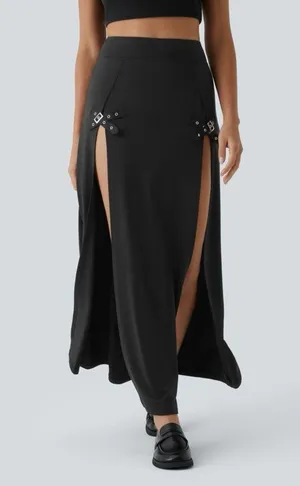 NWT HALARA High Waisted Decorative Buckle Split 2-in-1 Maxi Casual Skirt thumbnail 9
