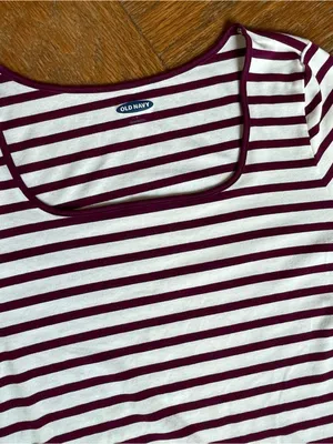 Old Navy Burgundy & White Striped Long Sleeve Top Women’s Size Large thumbnail 3