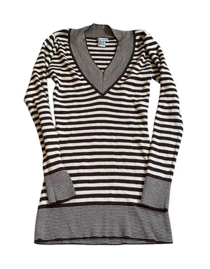 Body Central Y2K Brown Striped Fitted Sweater Top Bella Swan Twilightcore Grunge Fall Vibes thumbnail 1