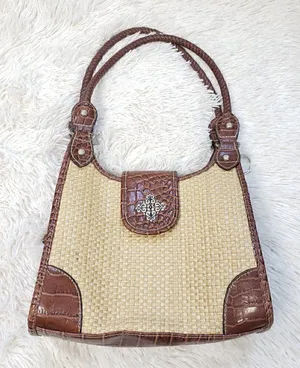 Rosetti Vintage Y2K Straw Woven Shoulder Bag Croc Leather Trim Silver Medallion thumbnail 1