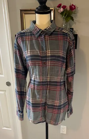 American Eagle Womens Grunge Plaid Flannel Button Down Shirt Large Distressed thumbnail 1