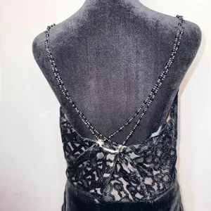 Y2K Whimsigoth Burnout Velvet Cami Top Beaded Lace Fair Grunge Size M Black thumbnail 8