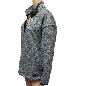 Victorias Secret PINK Heather Gray Quarter Zip Kangaroo Pocket Knit Sweatshirt M thumbnail 8