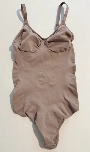 Seamless Adjustable Strap Shapewear Thong Bodysuit Stretch Tan Size Small Medium thumbnail 1