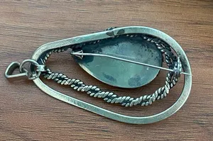 Unsigned Southwestern Sterling Silver Teardrop Turquoise Pendant Brooch thumbnail 9