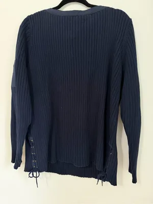 Ralph Lauren BLUE Nautical BOAT NECK Ribbed Cotton Sweater Anchor Pocket Size 1X thumbnail 5