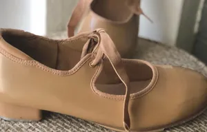 Tan and cream tie front ballet tap shoes thumbnail 4