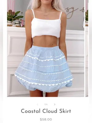 Peach Love California Light Blue Scallop Trim Mini Bubble Skirt thumbnail 3