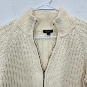 Talbots Cream Ribbed Mockneck Full‎ Zip Sweater Gilmore Girls Fisherman thumbnail 3