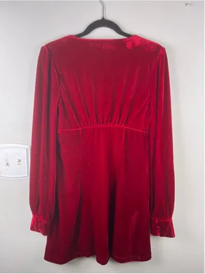 Lulus Red Velvet Mini Dress Womens M Long Sleeve V Neck Button Front Holiday Par thumbnail 7