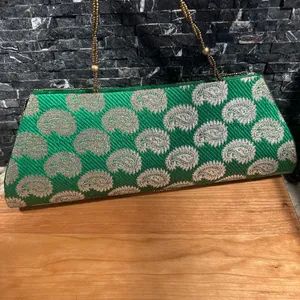 Evening Bag Beaded Sequin Clutch India Purse Green Gold Prom Formal thumbnail 4