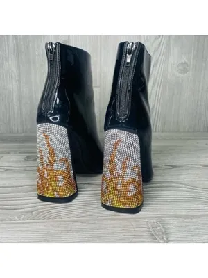 Dolls kill lady Godiva fire flame platform heels rhinestone patent leather boots thumbnail 4