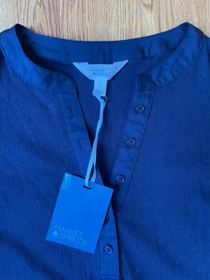 Market & spruce media poplin knit Henley top thumbnail 7