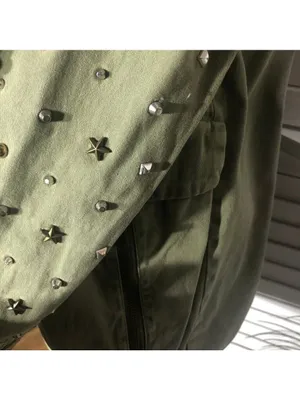 Zara green jacket cargo parka edgy studs relaxed snap boho rocker grunge punk 12 thumbnail 15