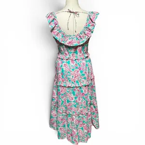 J.Crew Printed Ruffle Midi Dress Blue Pink Floral 10 thumbnail 4