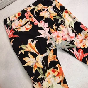 Zara Basic Floral Lily Print Trousers Black Orange Slim Ankle Pants Womens 8 thumbnail 7