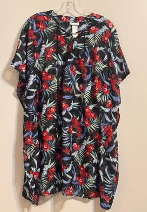 Tommy Bahama Midnight‎ Orchid Floral Lace-Up Swim Cover Up S/M thumbnail 1