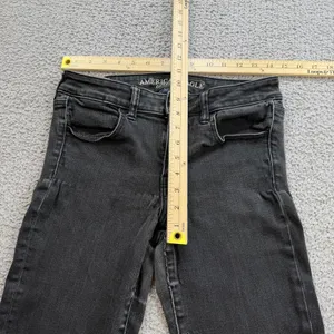 American Eagle Black Skinny Jeans Womens 8 Stretch Jegging Faded Wash High Rise thumbnail 3