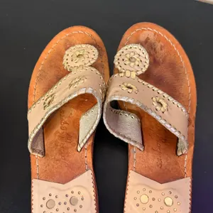 Jack Rogers Flat Sandals Womens 6 Whipstitch Leather Thong preppy Casual thumbnail 8