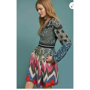 Maeve Anthropologie Sporty Chevron Dress Mixed Print Kantha Fit Flare Dress 8 thumbnail 11