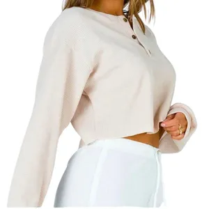 Princess Polly Crop Waffle Knit Top Henley Oversize Relax Fit Oatmeal Beige S 4 thumbnail 2