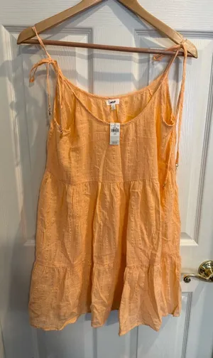 aerie Peach Textured Tiered Mini Sundress thumbnail 1