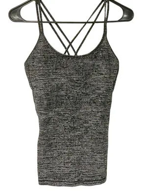 Lululemon Free To Be Tank Nulu Fabric Strappy Back Twillines Ice Grey Black thumbnail 3