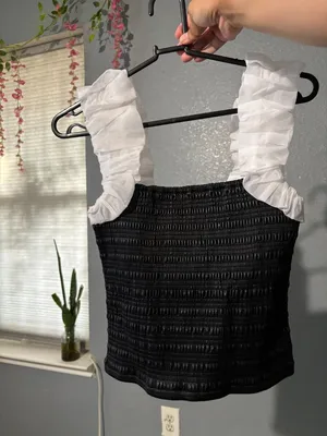 Anthropologie Maeve Black Smocked Ruffle Strap Top – Size Small thumbnail 5