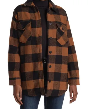 RDI Fall Western Buffalo Plaid Brown Black Oversized Shirt Jacket Shacket Small thumbnail 1